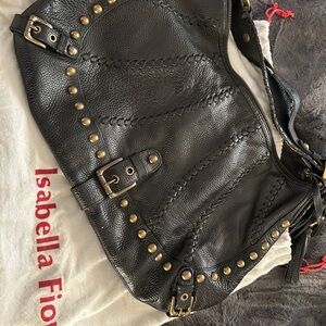 Isabella Fiore Black Leather Studded Shoulder Bag